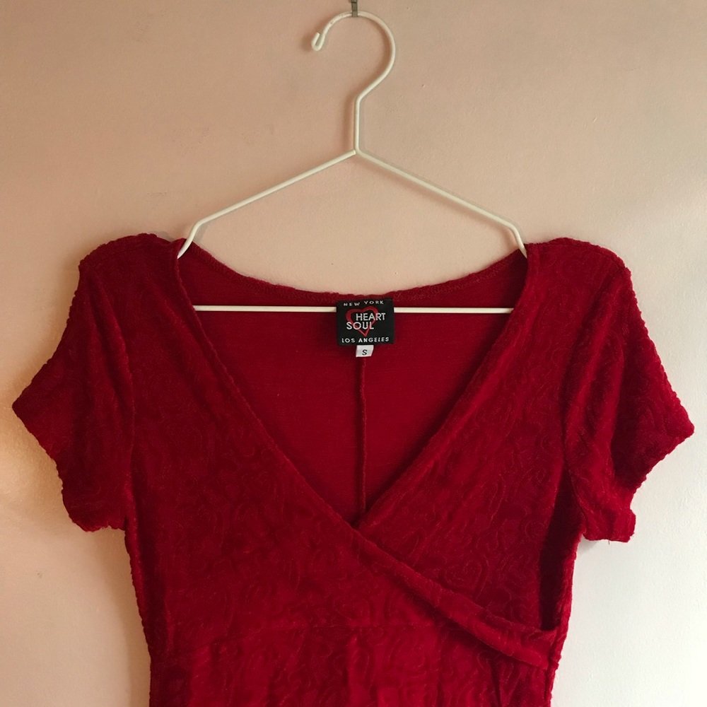90s Red Valentine Velour Mini Dress